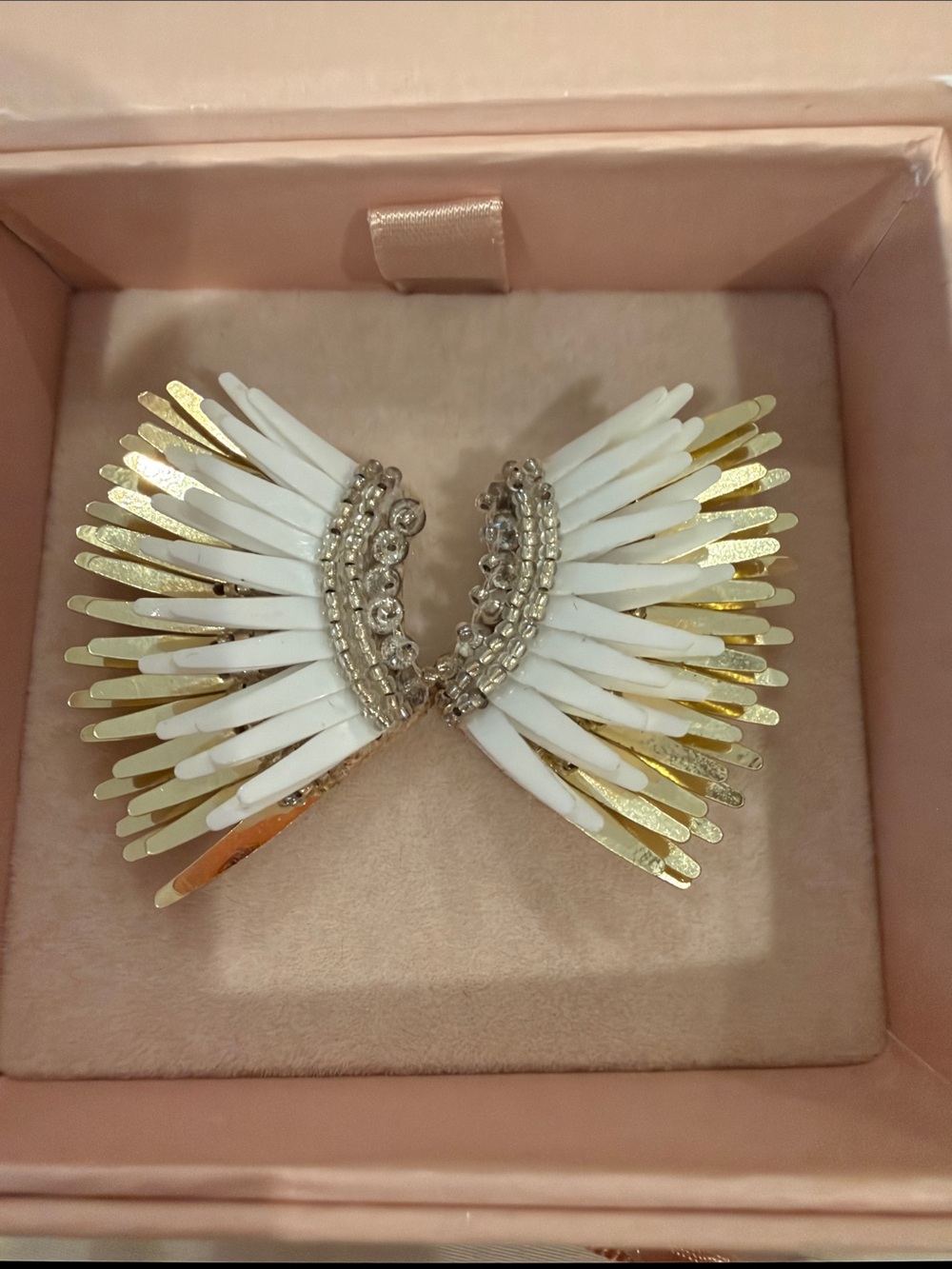 Mignonne Gavigan White and Gold Winged Fan Earrings